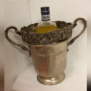 Vintage Brass & Silver Champagne Ice Bucket Chiller Double Handle 10"x12"